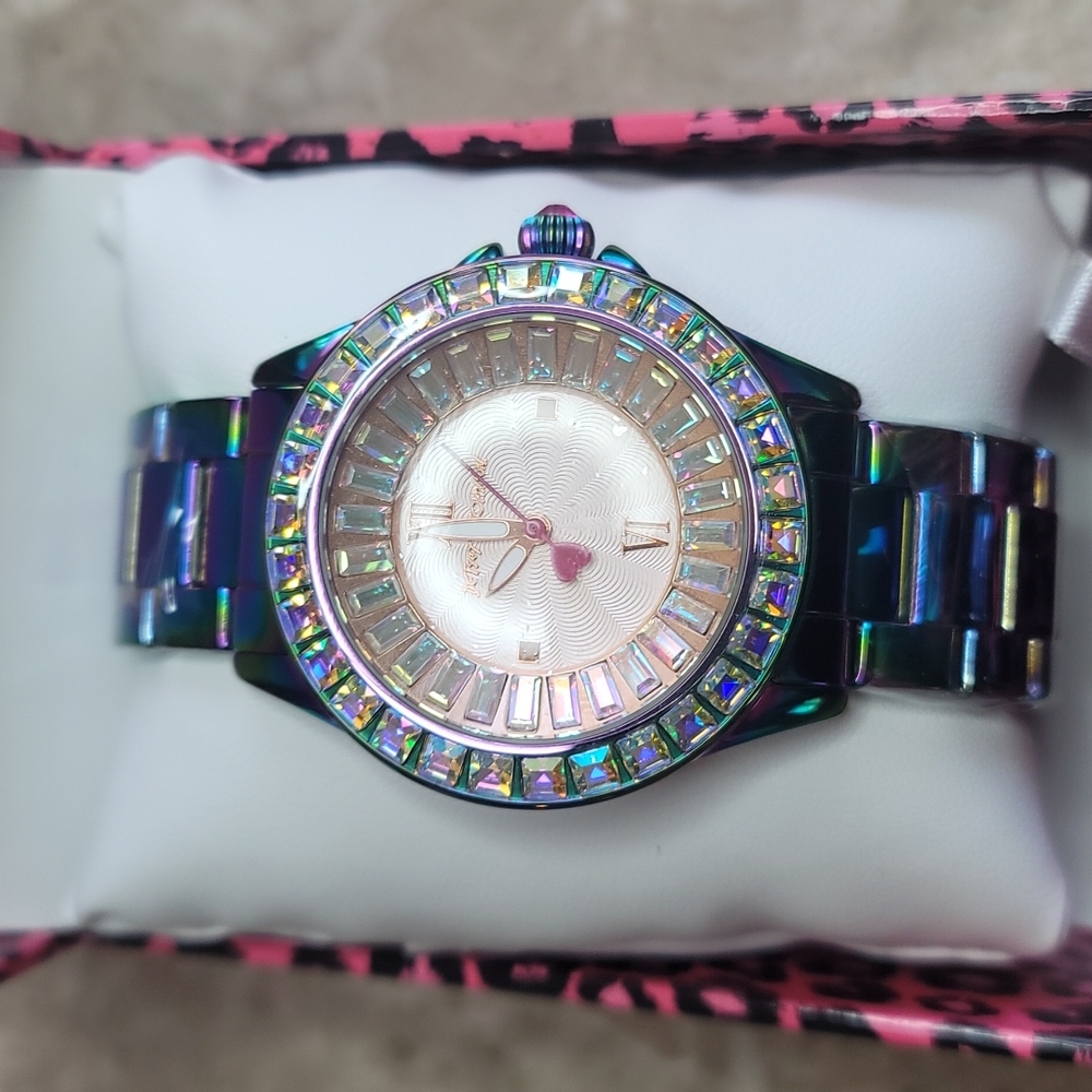 Betsey Johnson rainbow oil slick watch